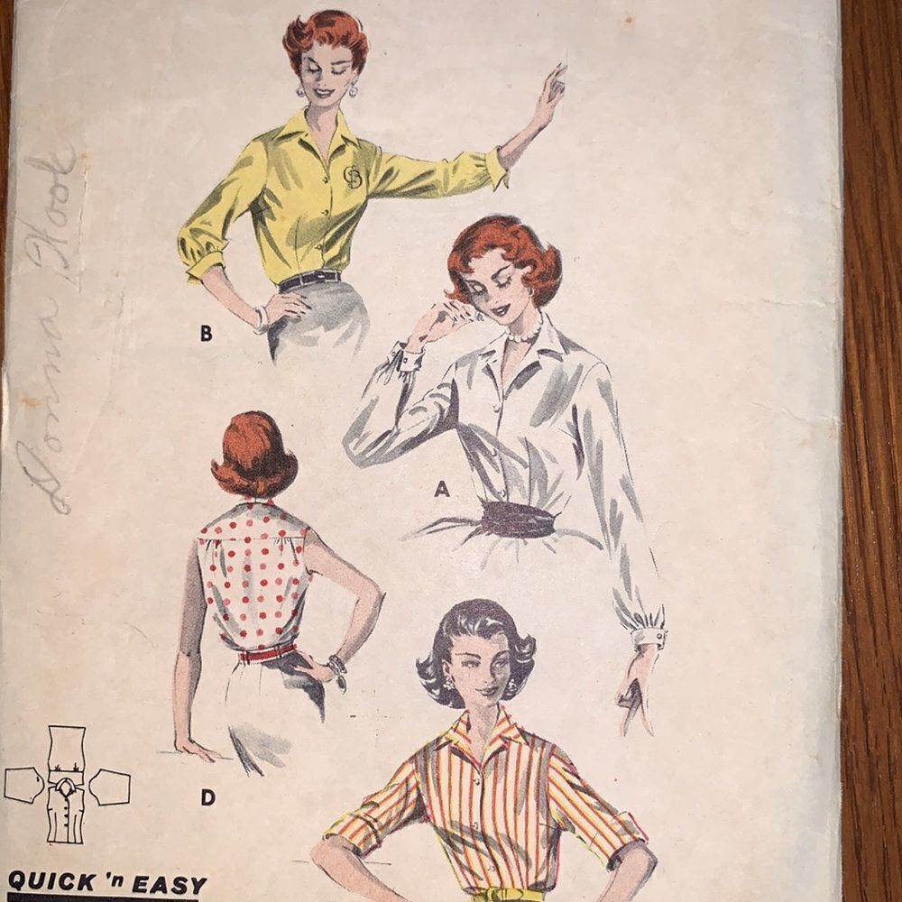 Vtg Butterick 1950s shirt pattern - Picture 2 of 6